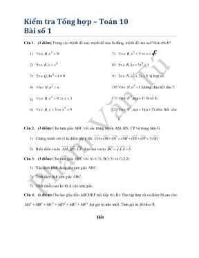 Kiểm tra Tổng hợp  Toán 10 Bài số 1